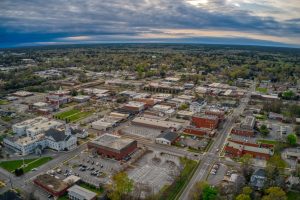 Overhead view of the city of Opelika, AL.