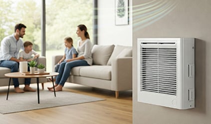 Whole-home air purifier unit in living room